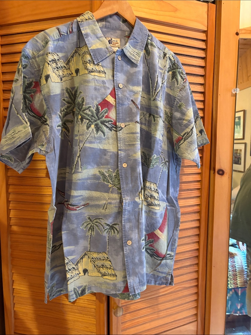 Cherokee Light Blue Tropical Print Short-Sleeve Button-Down Shirt